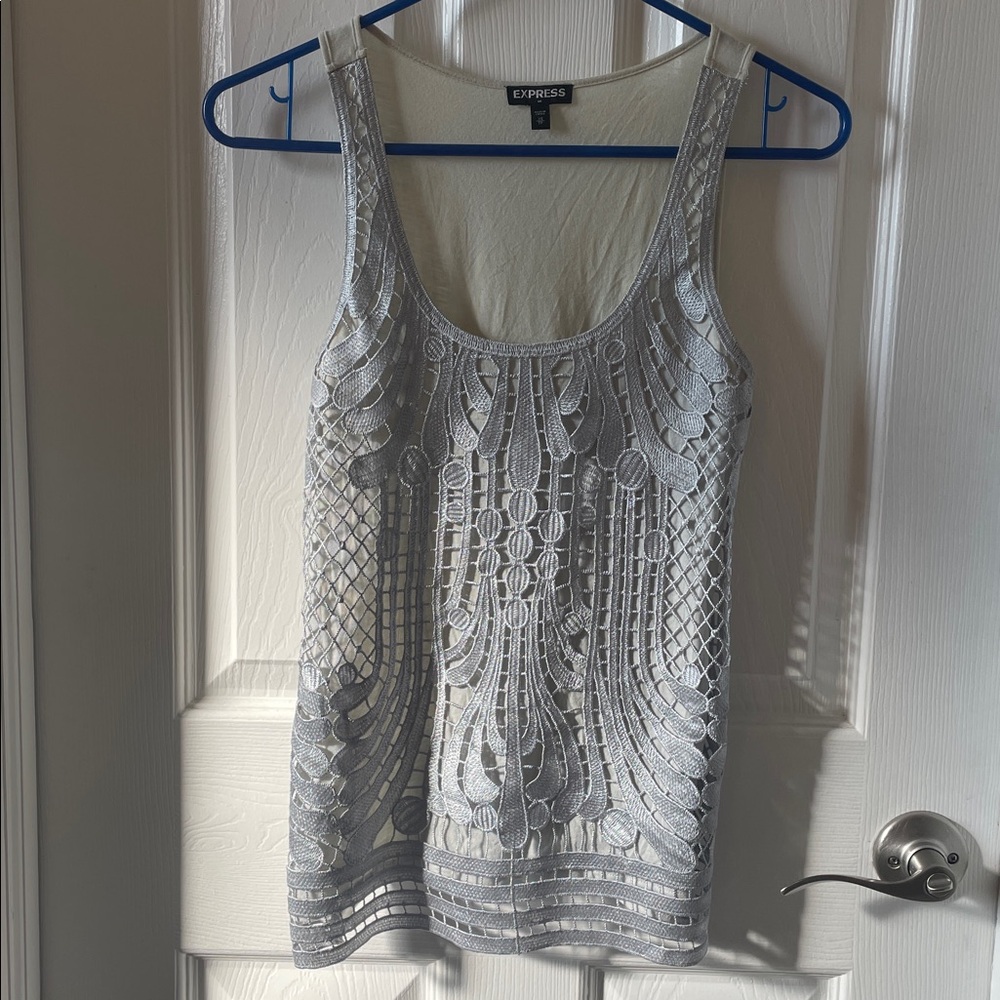 Express Women's top shirt Crochet Tank silver size extra small xs vintage Y2K